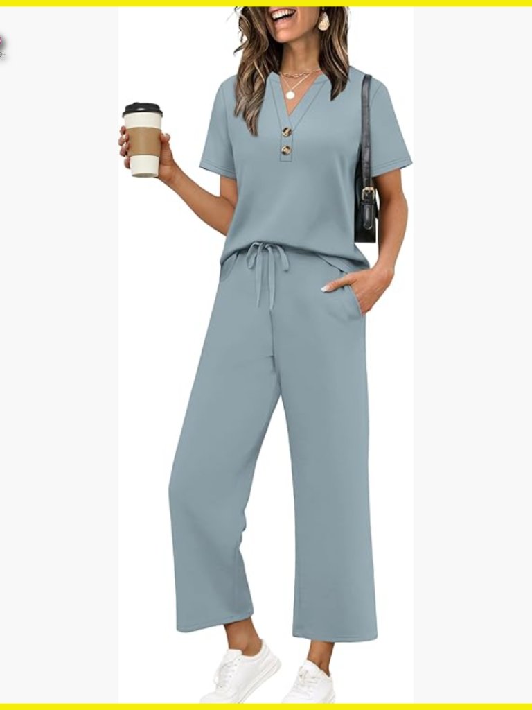 Wide Leg Crop Pants Set Elegant Casual Resort Wear Button V Neck Top